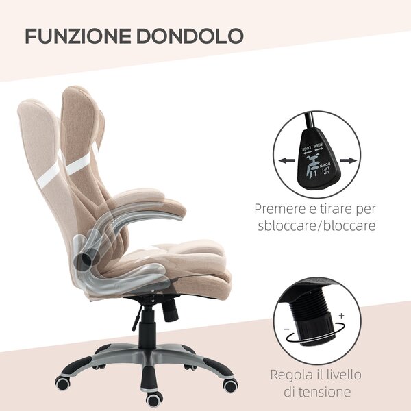 Ergonomická kancelářská židle Vinsetto s sklápěcími područe a opěrkou hlavy, otočná pracovní židle s bederní oporou, nastavitelná výška a houpací funk