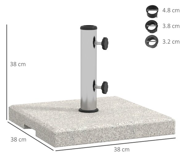 Základna slunečníku Outsunny 25 kg pro tyče s Ø32mm, Ø38mm a Ø48mm, žula a nerezová ocel, základna slunečníku se bočními knoflíky a rukojeťmi, 38x38x3