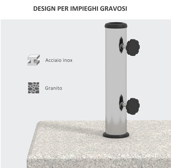 Základna slunečníku Outsunny 25 kg pro tyče s Ø32mm, Ø38mm a Ø48mm, žula a nerezová ocel, základna slunečníku se bočními knoflíky a rukojeťmi, 38x38x3