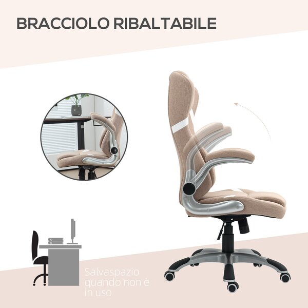 Ergonomická kancelářská židle Vinsetto s sklápěcími područe a opěrkou hlavy, otočná pracovní židle s bederní oporou, nastavitelná výška a houpací funk
