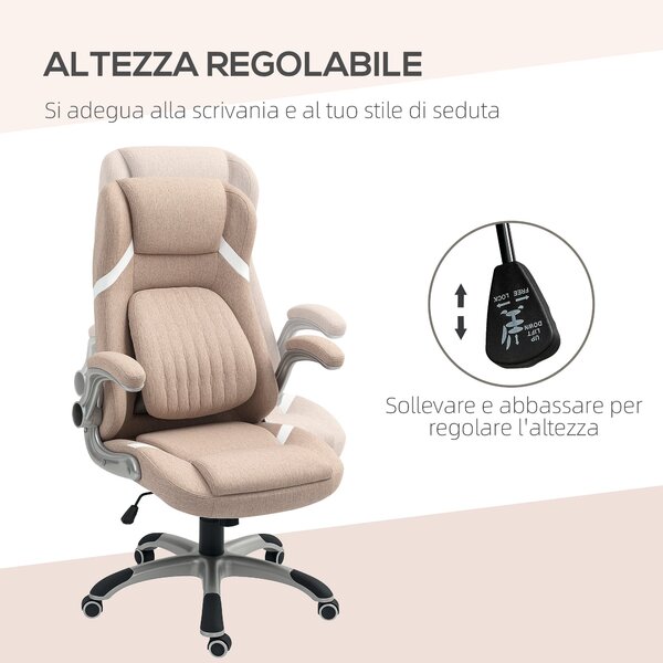 Ergonomická kancelářská židle Vinsetto s sklápěcími područe a opěrkou hlavy, otočná pracovní židle s bederní oporou, nastavitelná výška a houpací funk