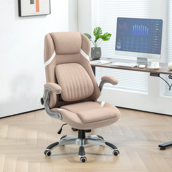Ergonomická kancelářská židle Vinsetto s sklápěcími područe a opěrkou hlavy, otočná pracovní židle s bederní oporou, nastavitelná výška a houpací funk