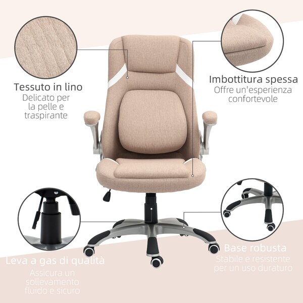 Ergonomická kancelářská židle Vinsetto s sklápěcími područe a opěrkou hlavy, otočná pracovní židle s bederní oporou, nastavitelná výška a houpací funk