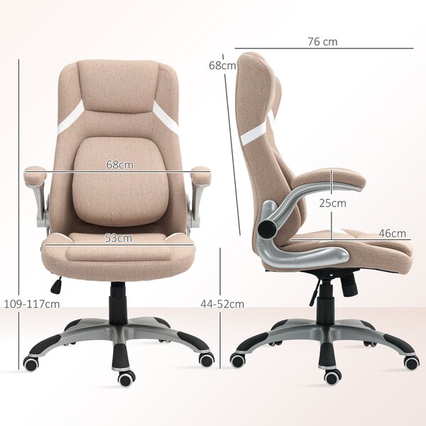 Ergonomická kancelářská židle Vinsetto s sklápěcími područe a opěrkou hlavy, otočná pracovní židle s bederní oporou, nastavitelná výška a houpací funk