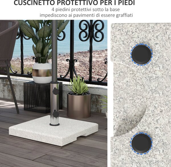 Základna slunečníku Outsunny 25 kg pro tyče s Ø32mm, Ø38mm a Ø48mm, žula a nerezová ocel, základna slunečníku se bočními knoflíky a rukojeťmi, 38x38x3
