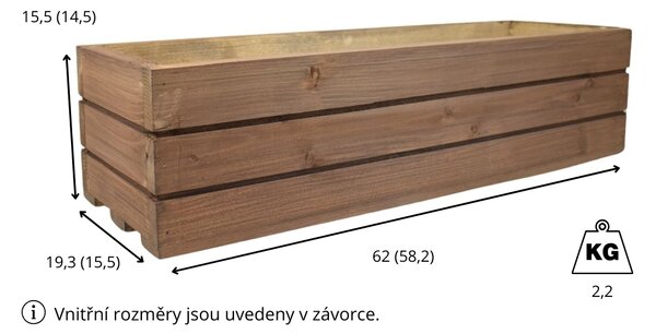 Proutídekorace Dřevěný truhlík z masivu - hnědý 60 cm