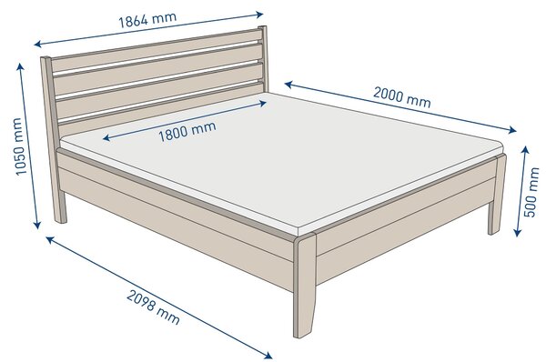 Celomasivní postel z buku Lugo, 180x200 cm, provedení BK1 přírodní