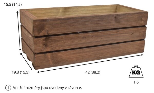 Proutídekorace Dřevěný truhlík z masivu - hnědý 40 cm