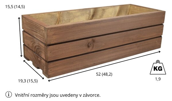 Proutídekorace Dřevěný truhlík z masivu - hnědý 50 cm