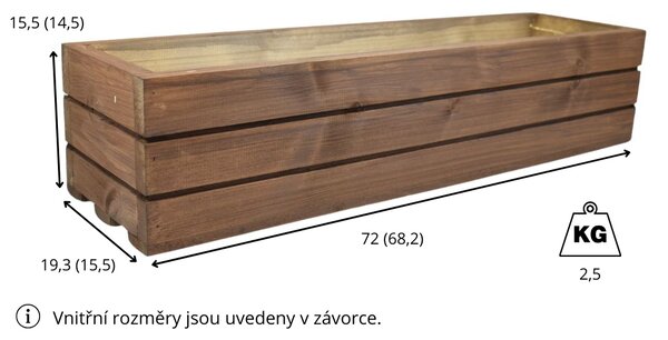 Proutídekorace Dřevěný truhlík z masivu - hnědý 70 cm