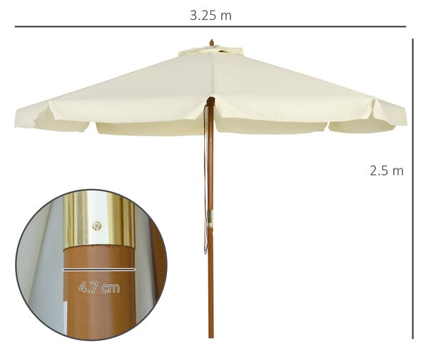 Zahradní slunečník Outsunny Ø3,25 m s provazy, nastavitelným otevíráním a ventilačními otvory, venkovní slunečník se 8 dřevěnými žebry, bambus a polye