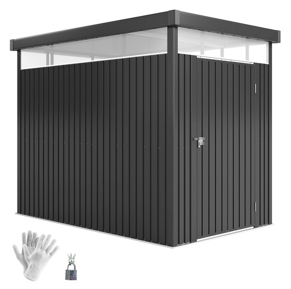 Zahradní kůlna Outsunny 4m² z pozinkované oceli s odvodňovacími otvory a čistými akrylovými okny, úložiště nářadí s plisovanou střechou, zamykací dveř