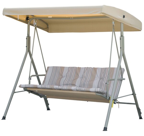 Outsunny Houpací Lavice pro 3 Osoby se Železnou Rámem a Nastavitelnou Sluneční Clonou, Polstrované Polštáře a Područky, 172x110x156cm | Aosom