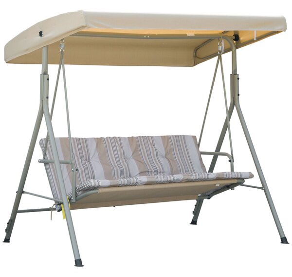 Outsunny Houpací Lavice pro 3 Osoby se Železnou Rámem a Nastavitelnou Sluneční Clonou, Polstrované Polštáře a Područky, 172x110x156cm | Aosom