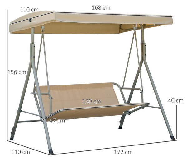 Outsunny Houpací Lavice pro 3 Osoby se Železnou Rámem a Nastavitelnou Sluneční Clonou, Polstrované Polštáře a Područky, 172x110x156cm | Aosom