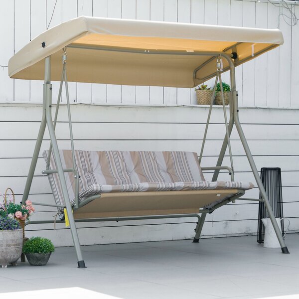 Outsunny Houpací Lavice pro 3 Osoby se Železnou Rámem a Nastavitelnou Sluneční Clonou, Polstrované Polštáře a Područky, 172x110x156cm | Aosom