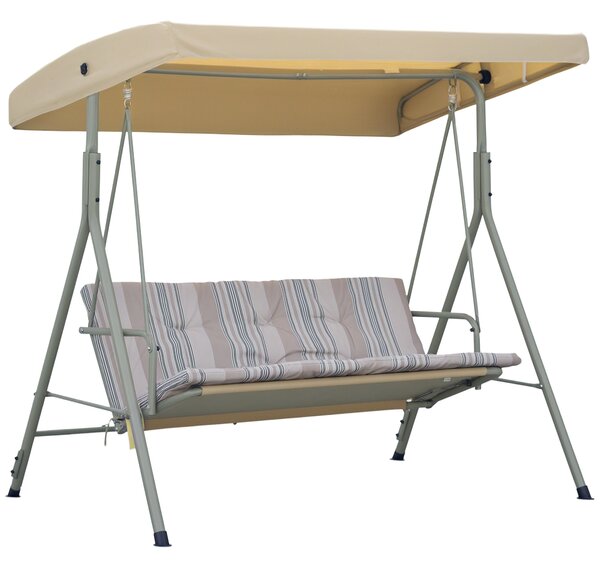 Outsunny Houpací Lavice pro 3 Osoby se Železnou Rámem a Nastavitelnou Sluneční Clonou, Polstrované Polštáře a Područky, 172x110x156cm | Aosom