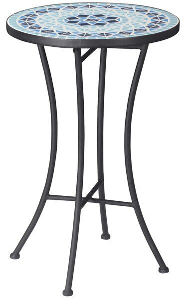 Kulatý zahradní konferenční stolek Outsunny s keramickým mozaikovým vrchem, Ф35.5x53.5cm, Modrá | Aosom