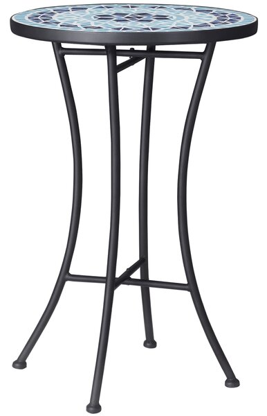 Kulatý zahradní konferenční stolek Outsunny s keramickým mozaikovým vrchem, Ф35.5x53.5cm, Modrá | Aosom