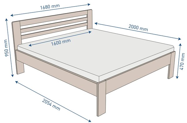 Celomasivní postel Jona, provedení: 160x200 cm, Buk, BO 102, Bez úprav