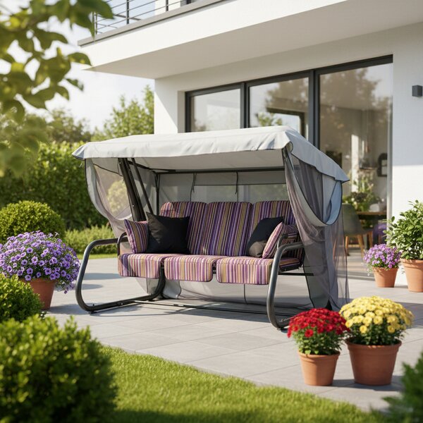 Zahradní houpačka Venezia s moskytiérou a polštářky C013-04BB PATIO 461800