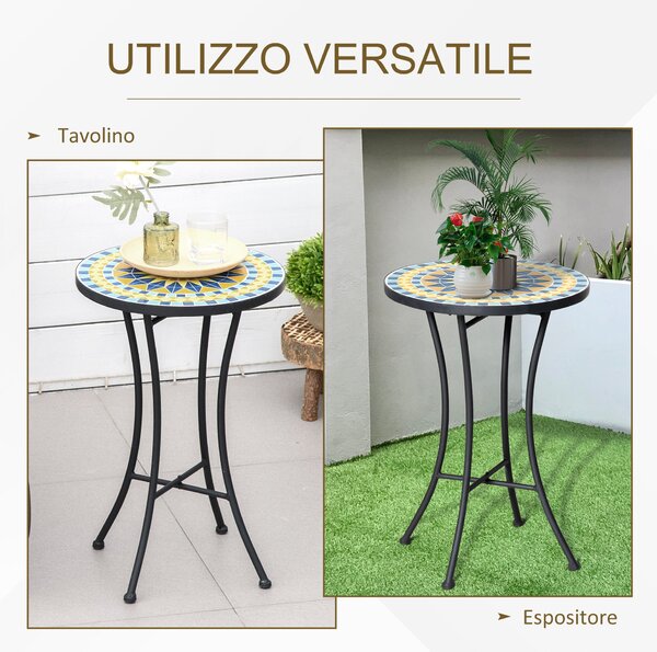 Zahradní odkládací stolek Outsunny s keramickou mozaikovou deskou, 35,5x53,5cm, Vícebarevný | Aosom