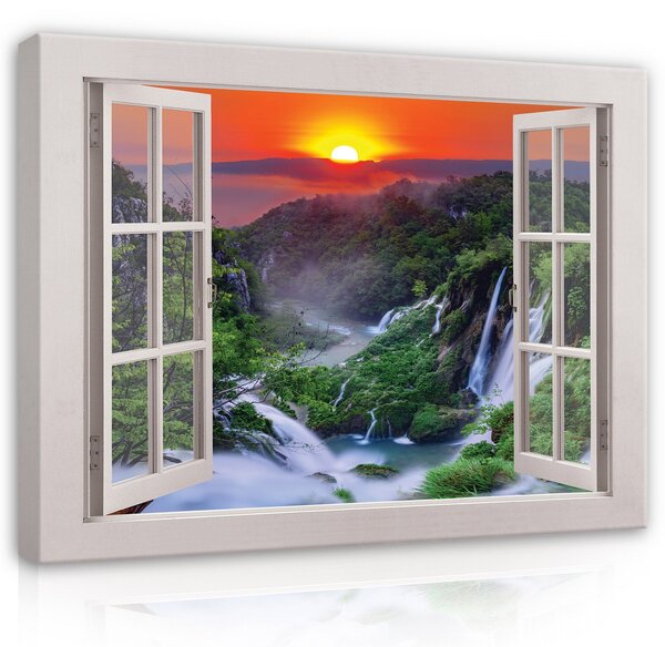 Postershop Obraz na plátně: View window landscape mountain - 80x60 cm
