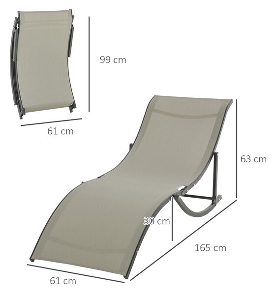 Outsunny Sada 2 skládacích zahradních lehátek, hliníkový a textilní slunečník, khaki, 61x165x63cm | Aosom