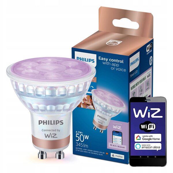PHILIPS WiZ LED žárovka GU10 4,7W (ekvivalent 50W) 2200-6500K + RGB 36° SMART WiFi
