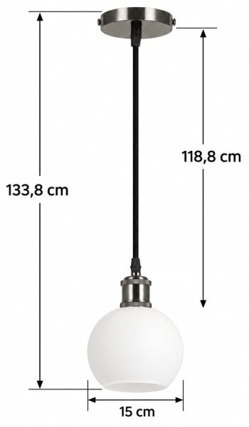 BRILAGI - LED Lustr na lanku RETRO GLASS 1xE27/60W/230V pr. 15 cm černá/bílá