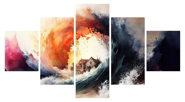Obraz - Ve víru povodně, akvarel (125x70 cm)