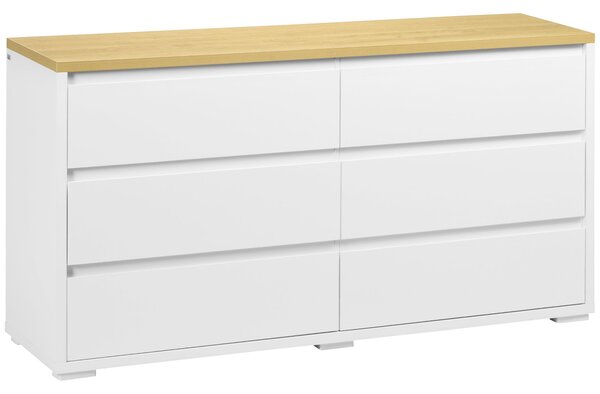 HOMCOM 6-zásuvkový komoda z bílé dřevotřísky do ložnice, pracovny a obývacího pokoje, 140x37x75cm | Aosom
