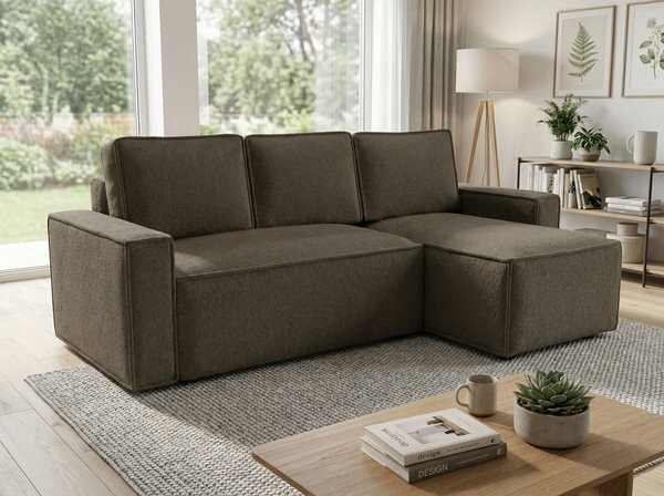Rozkládací oboustranná sedací souprava do L SMART BOUCLE 232x143 cm, šedohnědá