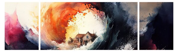 Obraz - Ve víru povodně, akvarel (170x50 cm)