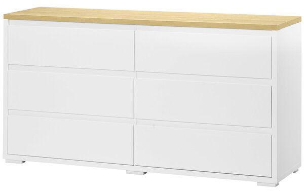 HOMCOM 6-zásuvkový komoda z bílé dřevotřísky do ložnice, pracovny a obývacího pokoje, 140x37x75cm | Aosom