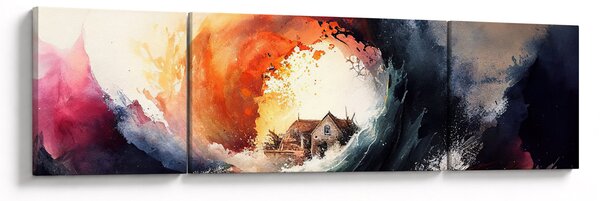 Obraz - Ve víru povodně, akvarel (170x50 cm)