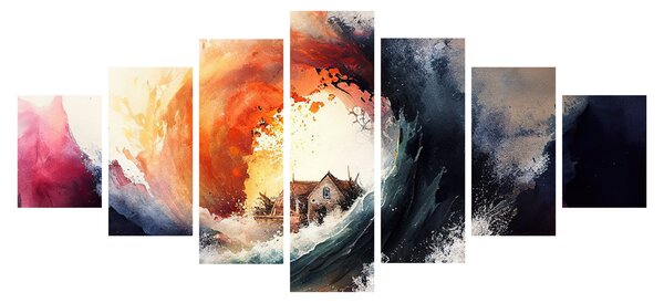 Obraz - Ve víru povodně, akvarel (210x100 cm)