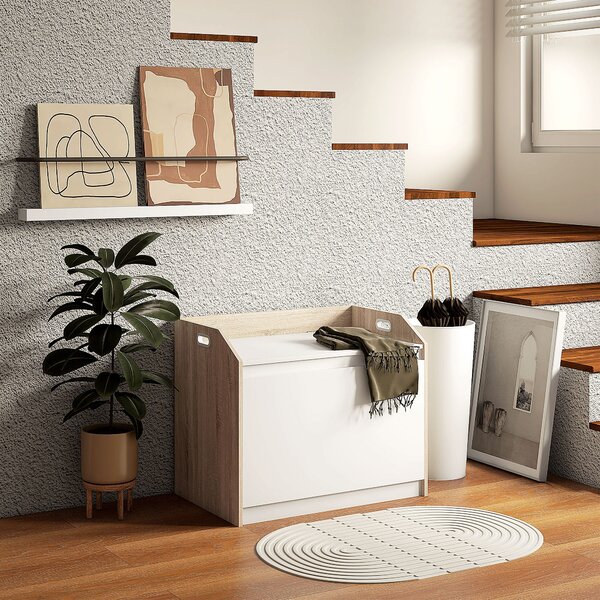 HOMCOM Moderní Dřevěná Úložná Lavice s Opěradlem, Lavice do Předsíně a Ložnice s Úložným Prostorem, 62,4x40x51,5cm | Aosom