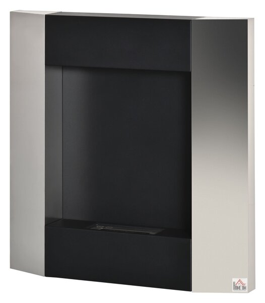 HOMCOM Nástěnný Bioetanolový Krb s 0,7L Nádrží a Krytem pro 20m², Ocel, 72x11x72cm, Stříbrný a Černý | Aosom