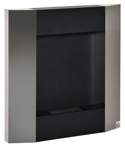 HOMCOM Nástěnný Bioetanolový Krb s 0,7L Nádrží a Krytem pro 20m², Ocel, 72x11x72cm, Stříbrný a Černý | Aosom