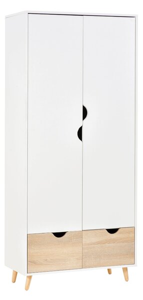 HOMCOM Dvoudveřová skříň s 1 policí, 1 věšákem, 2 zásuvkami s vyřezávanými úchyty, bílá 80x40x180cm | Aosom