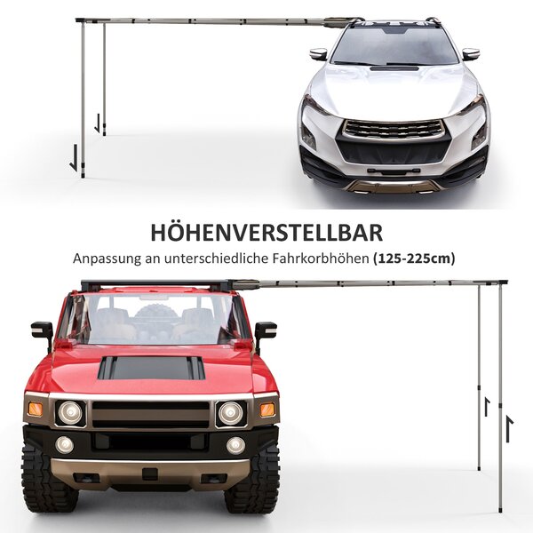 Outsunny Auto Markýza 160 x 250 cm Skládací Voděodolný Slunečník s Keder UV Ochrana Střešní Stan Auto Slunečník pro Kempink Karavany SUV Karavany Venk