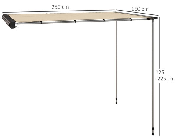 Outsunny Auto Markýza 160 x 250 cm Skládací Voděodolný Slunečník s Keder UV Ochrana Střešní Stan Auto Slunečník pro Kempink Karavany SUV Karavany Venk