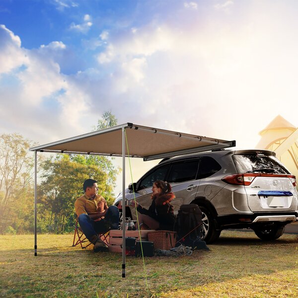 Outsunny Auto Markýza 160 x 250 cm Skládací Voděodolný Slunečník s Keder UV Ochrana Střešní Stan Auto Slunečník pro Kempink Karavany SUV Karavany Venk