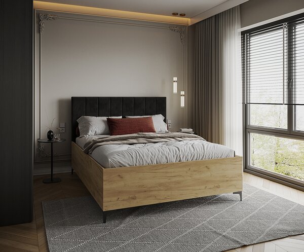 Postel SIERRA 90×200 s kovovým zdvižným roštem TRINITY Dub Craft - Černá