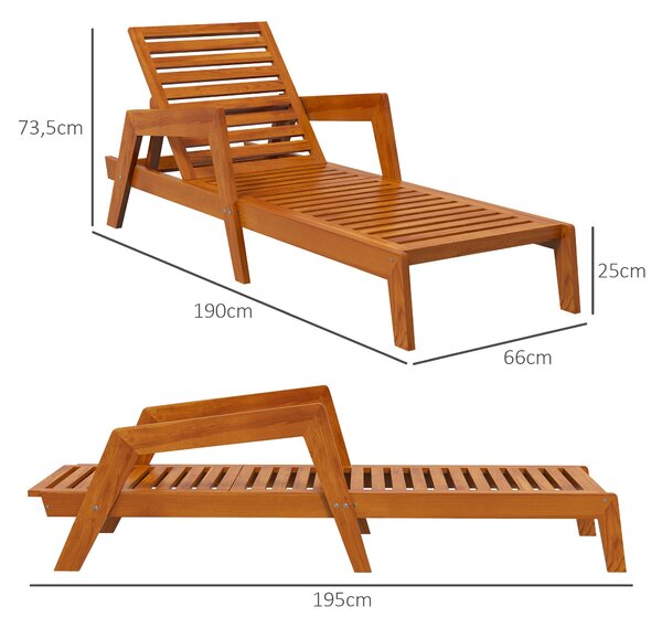 Outsunny Zahradní Lehátko, Dřevěné Lehátko, Polohovací Křeslo, Voděodolné Relaxační Křeslo pro Balkón a Terasu, nosnost do 120 kg, Oranžová, 66 x 190