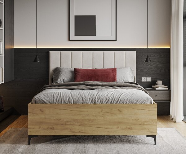 Postel SIERRA 120×200 s kovovým zdvižným roštem TRINITY Dub Craft - Bílá