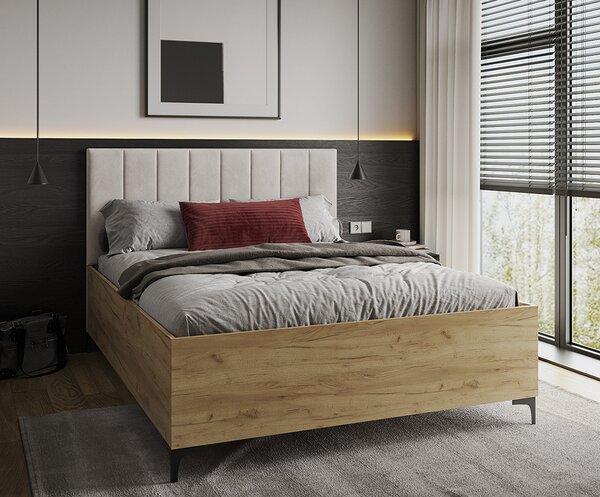 Postel SIERRA 120×200 s kovovým zdvižným roštem TRINITY Dub Craft - Bílá