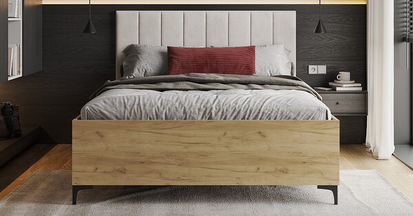 Postel SIERRA 120×200 s kovovým zdvižným roštem TRINITY Dub Craft - Bílá