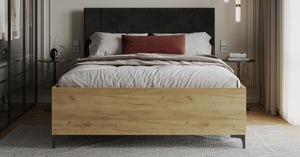 Postel SIERRA 90×200 s kovovým zdvižným roštem TRINITY Dub Craft - Černá